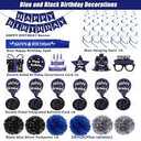Birthday Decorations Blue Black, Happy Birthday Party Decorations for Men Women Boys Girls, Happy Birthday Banner, Double-Sided Bday Pattern Card, Birthday Sash, Pompoms, Hanging Swirl Bday Decor Set…