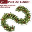9FT Christmas Garland Pre-lit 50LED Lights Holiday Artificial Decor for Stairs Mantle Door Indoor Outdoor Garland with Battery Operated Timer (Pinecone Green)