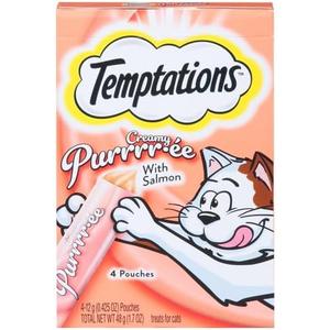Temptations Creamy Puree Squeezable Lickable Cat Treats, Wet Cat Treats with Salmon, 0.42 oz. Tubes, 4 Count
