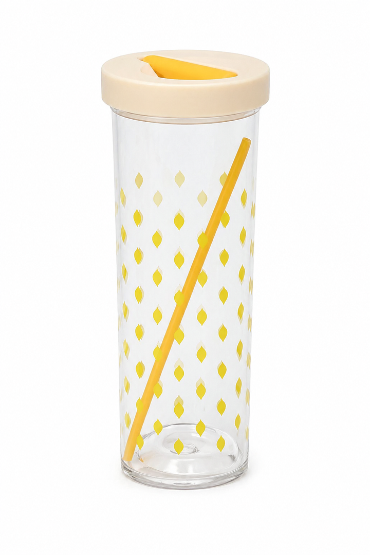Fruit Infuser Water Bottle, Foldable Straw Water Cup, Water Bottles with Straw, Simply Bottles, LeakProof & Shatter-Proof, 16 oz (Yellow)