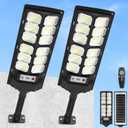 2 Pack Solar Street Lights Outdoor Waterproof 6500K 13000LM LED Solar Flood Lights Dusk to Dawn Parking Lot Light with Motion Sensor and Remote Control for Commercial Area Lighting Yard