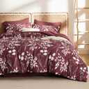 Bedsure Queen Comforter Set - 7 Pieces Floral Burgundy Soft Bedding Sets, Queen Bed in a Bag with Botanical Flowers Comforter, Sheets, Pillowcases & Shams