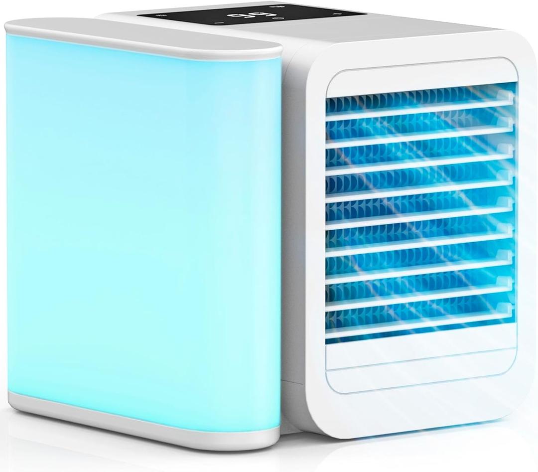 Portable Air Conditioner Cooling Fan: Evaporative Mini Air Cooler with   - USB Personal Air Cooler Desktop Ac Unit for Room Office Home (Milky White)