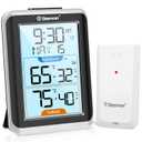 Geevon Wireless Indoor/Outdoor Thermometer & Hygrometer, Digital Temperature & Humidity Sensor with Time, Clock, 200ft/60m Range, 3.8 Large Display
