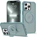 for iPhone 13 Pro Case 6.1 Inches 360Rotatable Magnetic Ring Invisible Stand,[Compatible with Mag-Safe] Military Shockproof Frosted Translucent Case,Cyan