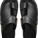 GORGLITTER Men's Leather Sandals Beach Open Toe Slippers Strap Slide Shoes Slip on Casual Flat Flip Flops, Size 46