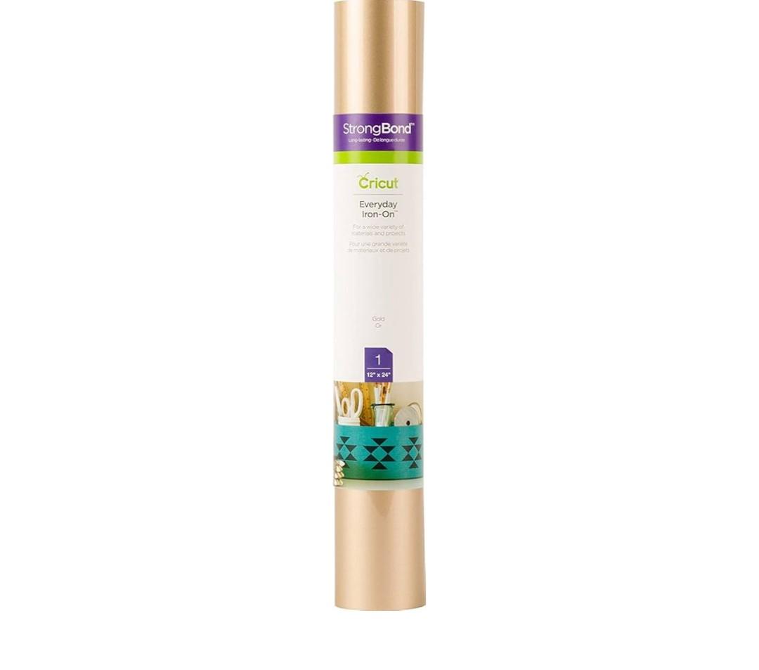 Cricut Everyday Iron On - 12” x 2ft - HTV Vinyl for T-Shirts - StrongBond , Outlast 50+ Washes, Use with Cricut Explore Air 2/Maker, Gold