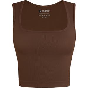 OLCHEE Womens Ribbed Crop Tank Tops Seamless Square Neck Sleeveless Cropped Shirts 2025 Summer Trendy Top - Brown Small
