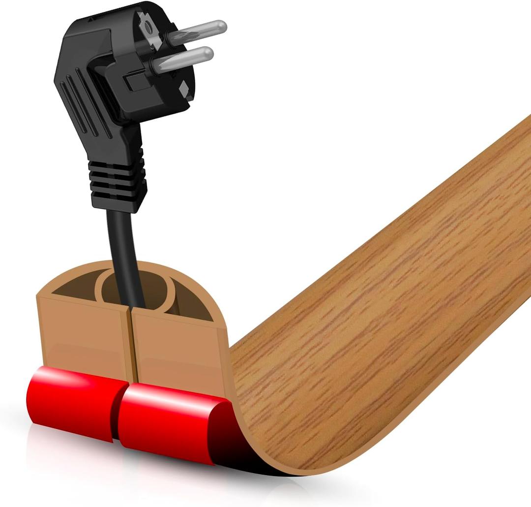 Floor Cord Cover Self Adhesive Cord Hider, 3.3FT Cable Management, Extension Strip Protector for Wires, Prevent Cable Trips for Offices, Gyms, Exhibitions Cavity:0.39"(W) x 0.27"(H) Brown Wood