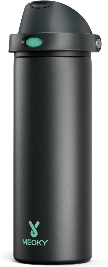 24 oz Insulated Water Bottle for Sports: Meoky Stainless Steel Water Bottle with 2-in-1 Straw and Spout Lid - Leak Proof, Cold for 24 Hours, Fits in Car Cup Holder, BPA-Free for Travel Gym, Foggy Tide