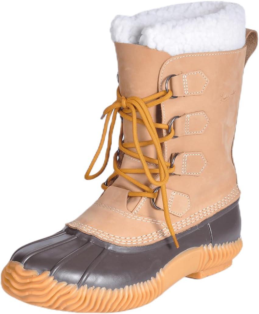 Landing Craft Snow Boots for Women,Waterproof Leather Upper Nonslip Vulcanizaty Rubber Sole Duck Boots (10, Light Brown Cowbuck)