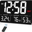 MASHI Digital Clock,13" Large Display Digital Wall Clock, Adjustable Brightness Calendar Clock with Day and Date,DST,Alarms,Humidity, Temperature for Desk, Wall Mounted, for Elderly (Black Case White Light)