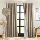 StangH Linen 100% Blackout Curtains 96 inches Long, Thermal Insulated Bedroom Window Drapes with Hooks Privacy Farmhouse Panels for Living Room Nursery, Linen, W52 x L96, 2 Panels