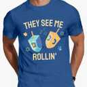 Hanukkah Shirt for Men They See Me Rollin Dreidel T-Shirt Jewish Chanukah Tee Tops, M