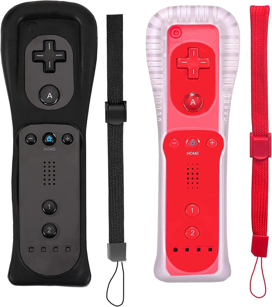 PGYFDAL 2 Packs Classic Remote Controller Compatible for Wii Wii U Console, Gamepad with Soft Silicone Sleeve and Wrist Strap (Black and Red)