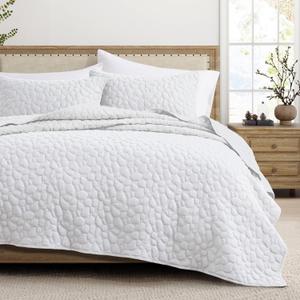 Quilt Bedding Set Oversized King - Lightweight Quilt Summer Farmhouse White, Soft Bedding Bedspread Coverlet Modern with 2 Pillow Shams for Bedroom Bed All Season (Oversized King, Pebble White)