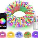 Ollny Smart Christmas Lights, 66FT 200 LEDs APP Control RGB Color Changing Christmas Tree Lights with Remote, Programmable DIY Musical Waterproof Decor Light with Timer for House Indoor Outdoor House (Clear Wire 200LED)