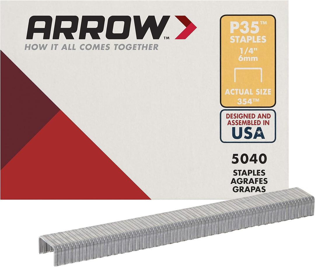 Arrow 354 P35 Heavy Duty Staples for Paper, Bags, Cardboard, and Crafts, 1/4-Inch Leg Length, 3/8-Inch Crown Size, 5040-Pack Arrow 354 P35 Heavy Duty Staples for Paper, Bags, Cardboard, and Crafts, 1/4-Inch Leg Length, 3/8-Inch Crown Size, 5040-Pack