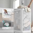 SONGMICS Laundry Hamper with Wheels, Plastic Laundry Basket, 19.8 Gallons (75 L), Slim Storage Basket, for Bathroom, Bedroom, White and Gray URLH020WG01