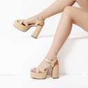 DREAM PAIRS Women's Platform Chunky Heels Square Open Toe Ankle Strap High Heeled Sandals Y2K Shoes for Party Brunch (Beige, Size 9)