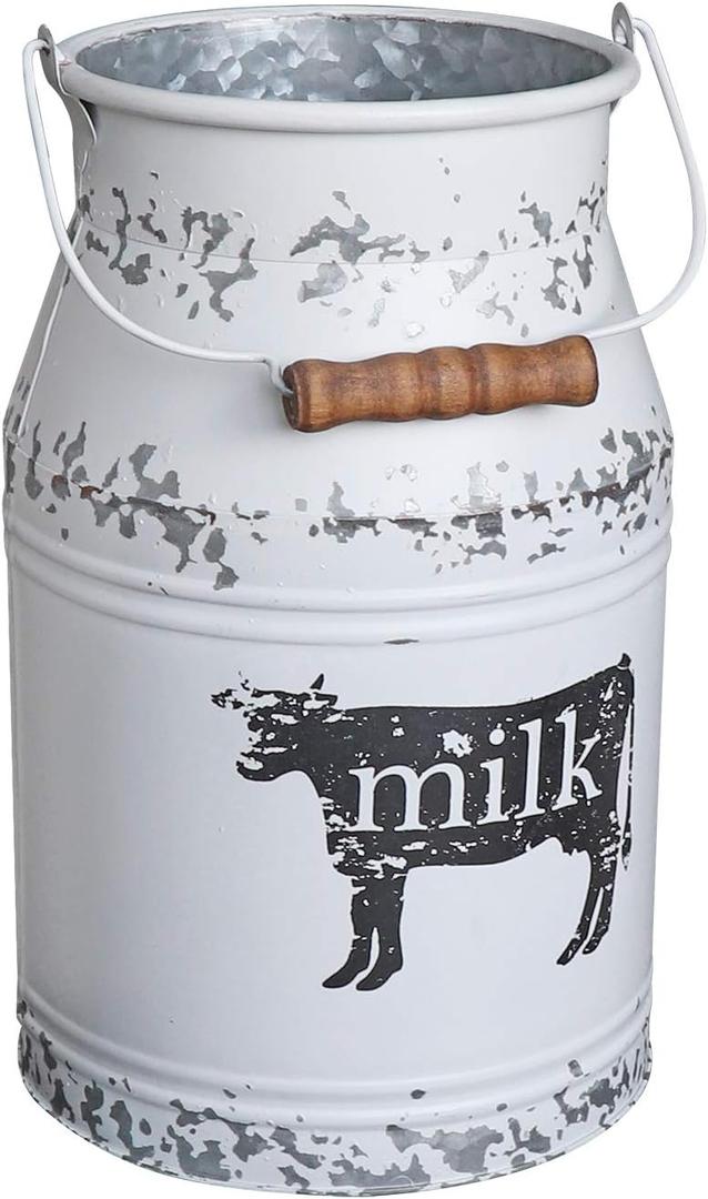 MISIXILE Cow Farmhouse Metal Milk Can Large Galvanized Vase Rustic Milk Jug Vase for Kitchen Bathroom Decor -11" Cow Milk Can