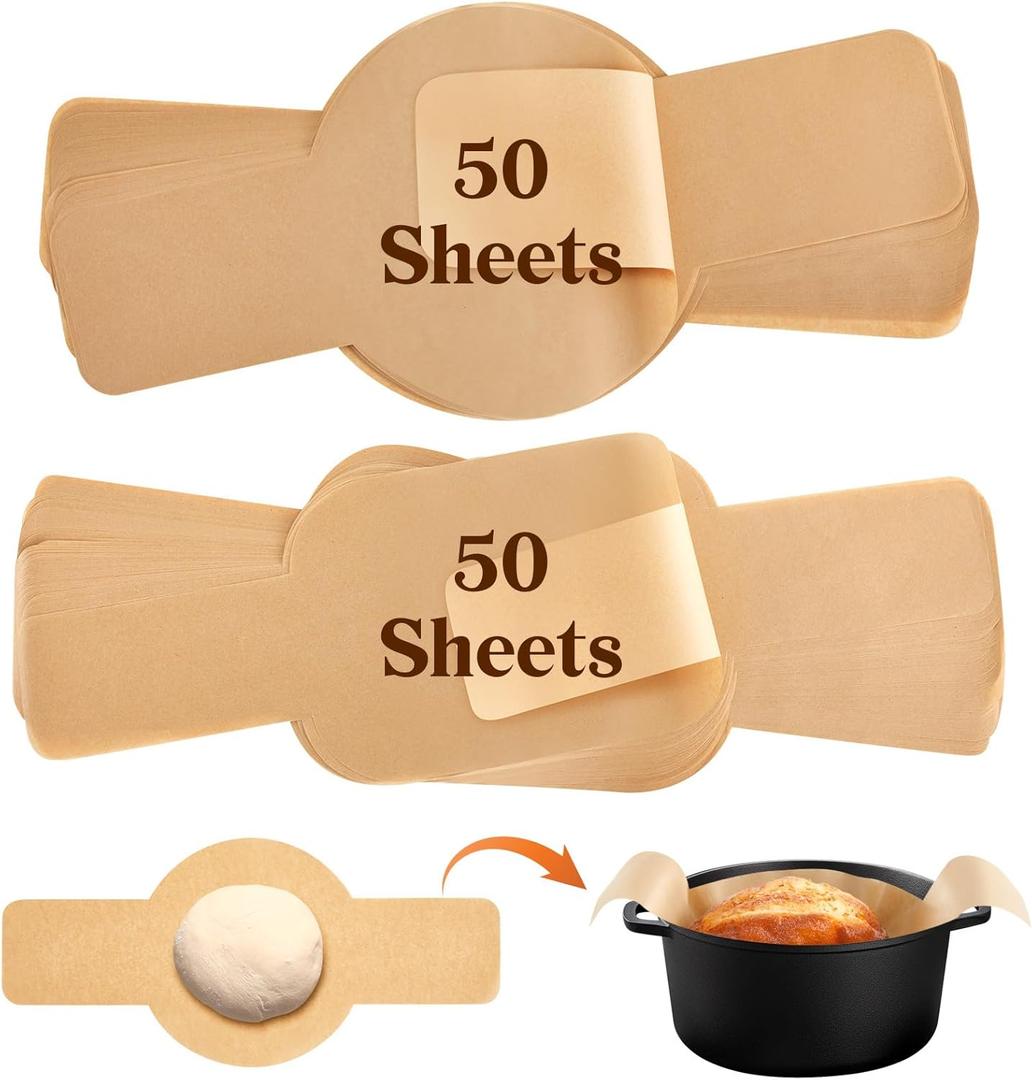 Marspark 100 Pcs Parchment Paper for Sourdough Baking, Bread Sling - Dutch Oven Liner, Pre-Cut Parchment Baking Supplies for Easy Dough Transfer (Round and Oval)