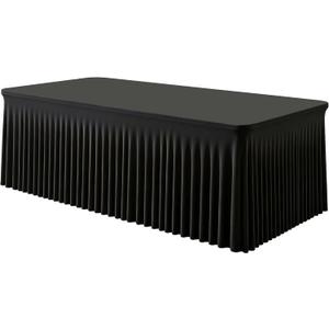 Black Rectangle Spandex Tablecloth, Fitted Stretch Table Cover for 6FT Rectangular Tables, Wrinkle-Free Elastic Table Skirt for Wedding Party Banquet Birthday Buffet Event Restaurant Decor (6 Feet - 1 Pack)