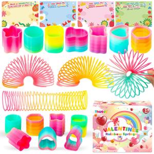 32 Pack Valentines Cards for Kids Classroom with Rainbow Coil Spring Stress Relieve Anxiety Toys, Valentines Day Gifts For Kids Boys Girls Game Prizes Party Favors Supplies