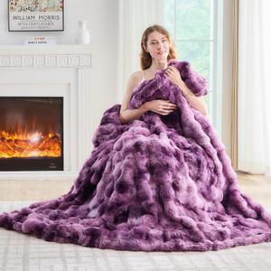 Lotus Karen Faux Fur Throw Blanket Tie-dye Violet - Big Bubble Rabbit Fluff Blanket for Couch Bed Sofa,Softest Fluffy Fuzzy Cozy Blanket,Thick Furry Plush Shaggy Warm Blankets for Women,50x60 Inches