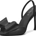 TOZER Women's Satin Mules Pointed Toe Slingback High Heels Bow Stiletto Sexy Heels Wedding Party Shoes，Black，Size 10