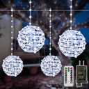 Ollny Christmas Lights Outdoor 4Pack 7.87inch, Cool White 200 LED Ball Light with Plug in Remote, 8 Modes IP67 Waterproof Connectable Sphere Tree Lights for Indoor House Yard Garage Decorations