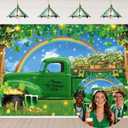 Happy St. Patrick's Day Truck Backdrop 7x5FT Irish Gold Coin Shamrock Rainbow Green Truck Photography Background St. Patricks Day Party Decorations Supplies Photo Props