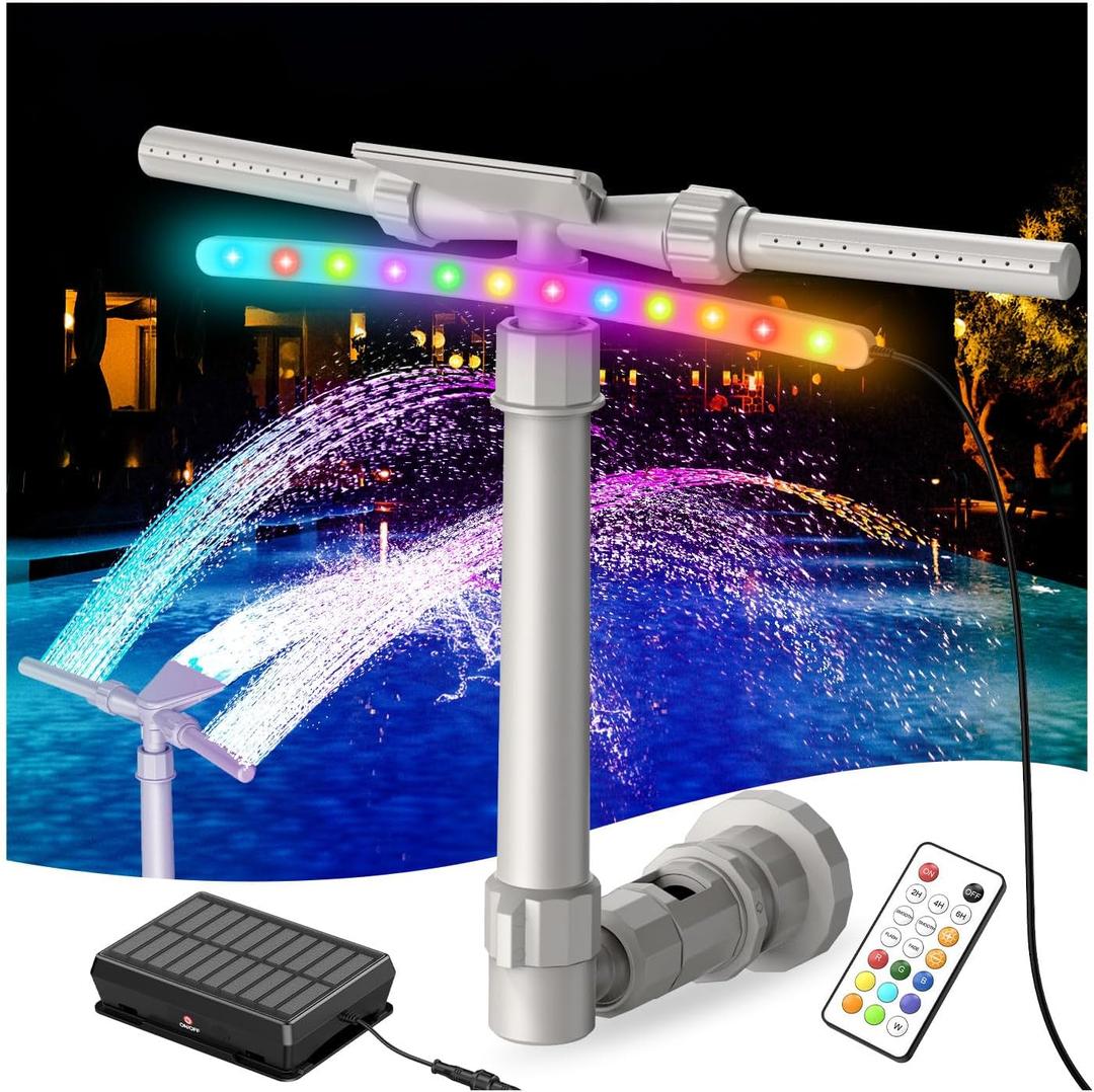 Solar Pool Fountain with Lights for Above Ground Pools,XJUGEZ Pool Lights with 9-Colors LED Lights and RF RemoteAbove Ground Pool Fountain 360 Adjustable Water Sprinkler with Two Splash Modes