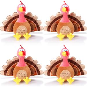 HyDren 4 Pieces Plush Turkey Stuffed Animals 8 Inch Soft Thanksgiving Turkey Bird Plush Toys Fall Autumn Harvest Thanksgiving Ornaments Party Gifts Decorations (Without hat,Pink)