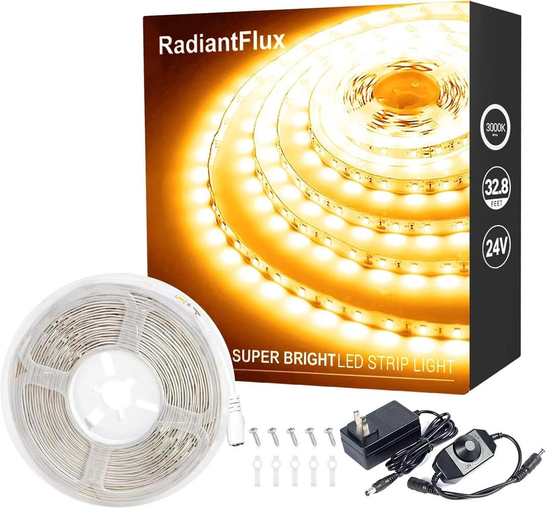 32.8ft Warm White Led Strip Lights for Living Room, Home Decor, 600 Leds, Dimmable, Super Bright Flexible LED Light Strips for Bedroom, Kitchen, Vanity Mirror, House Warming Gifts New Home