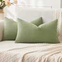 MIULEE Sage Green Couch Pillow Covers 12x20 Inch, Set of 2 Soft Spring Chenille Decorative Lumbar Throw Pillow Covers Farmhouse for Sofa Living Room Bed