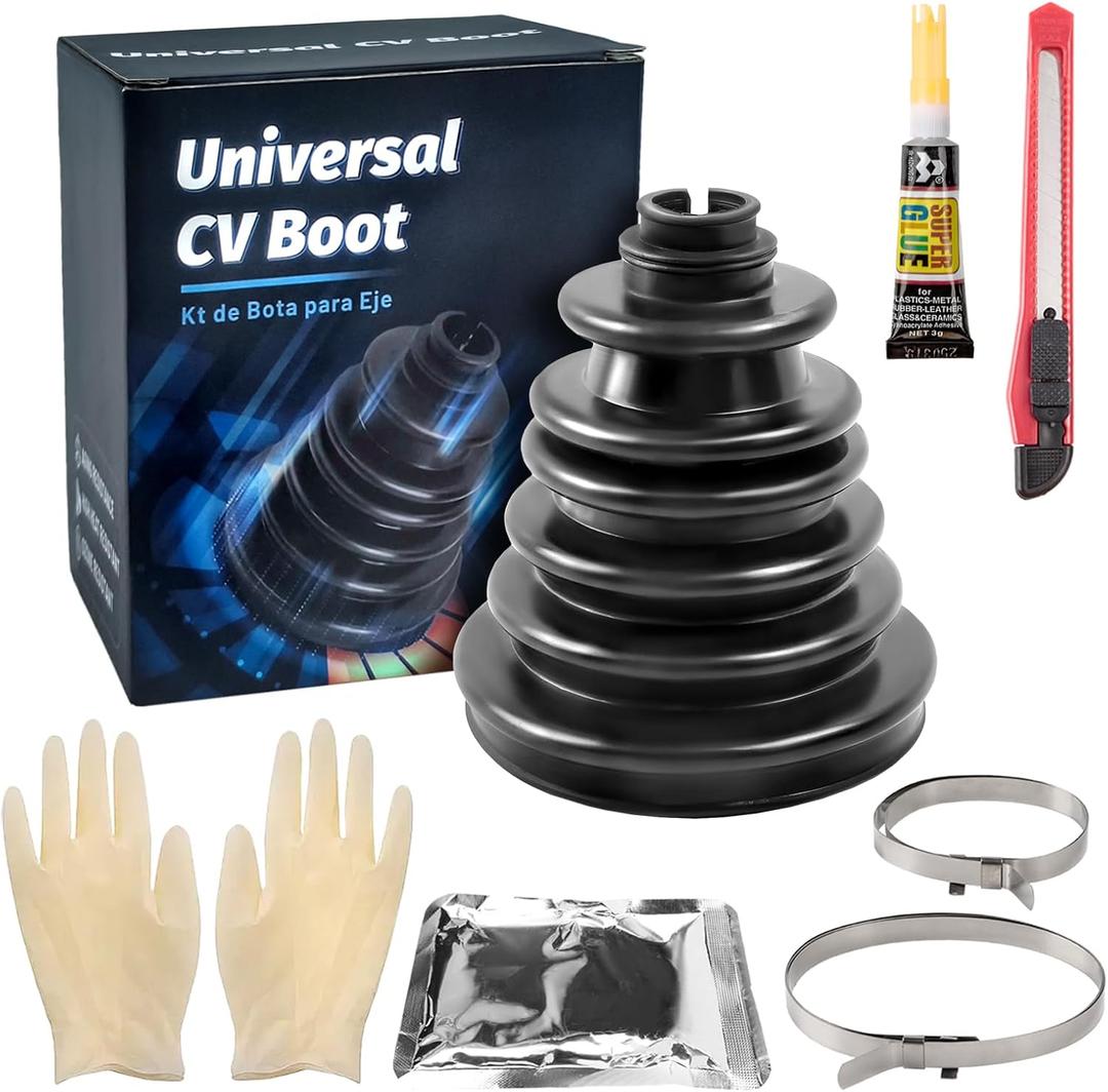 CVS18 CV Boot Split Constant Velocity Joint Gaiter Boot Replacement Kit, Includes 2 Stainless Steel CV Boot Clamp, Black