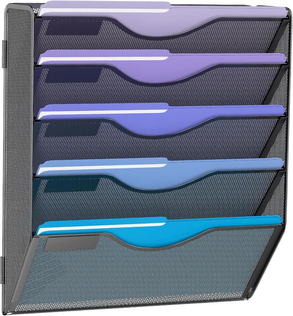 Gawerk 5 Tier Hanging Wall File Organizer, Mesh Mail Paper Orgnization Hanging File Folder Holder for Home Office, Black