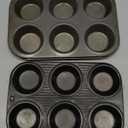 2 Steel Muffin Pan for Baking, Round Muffin Baking Pan, Baking Tray for Muffins, Cupcakes, Brownie(Black, 6 Cup)