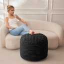 HIGOGOGO Round Stuffed Pouf Ottoman, Corduroy Poufs with High-Density Foam Filling, Furry and Fluffy Pouf Foot Stool Storage Ottoman, 20 X 15 Floor Poufs Foot Rest for Living Room, Black