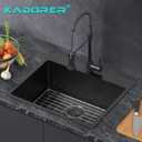 25 x 22 Inch Black Drop In Kitchen Bar Sink, Small Kitchen Sink Single Bowl Topmount Bar Prep Sink 18 Gauge Stainless Steel Bar Sink with Grid and Basket Strainer