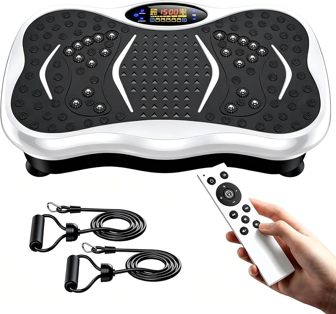 Vibration Plate Exercise Machine, Lymphatic Drainage Machine for Weight Loss, Lymphatic Drainage & Muscle Recovery, Multiple Speeds with Bluetooth & Remote, Max User Weight 330lbs, WhiteEdge