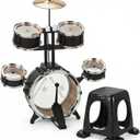 Drum Set for Kids 3-6, 5 Piece Wood Grain Drums with Stool