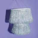xo, Fetti Fringe Tinsel Chandelier - Iridescent Silver Foil, 16" | Bachelorette Party Decorations, Birthday Photo Booth Supplies, New Years Eve Decor, HBD