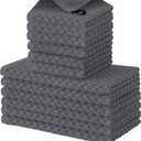 Fintale 100% Cotton Kitchen Towels and Dishcloths Set, 12 x 12 & 15 x 25 Inches, Set of 8 Bulk Super Soft and Absorbent Terry Cloth Dish Towels, Quick Drying Hand Towels with Hanging Loop, Dark Grey