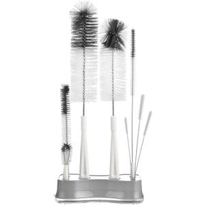 ALINK 8 Pack Bottle Brush Cleaning Set with Stand, Long Handle Bottle Cleaner with Holder for Narrow Neck Beer Wine Brewing Bottles, Stanley, Baby Bottles, Tumblers, Drinking Glasses, Straws (White)
