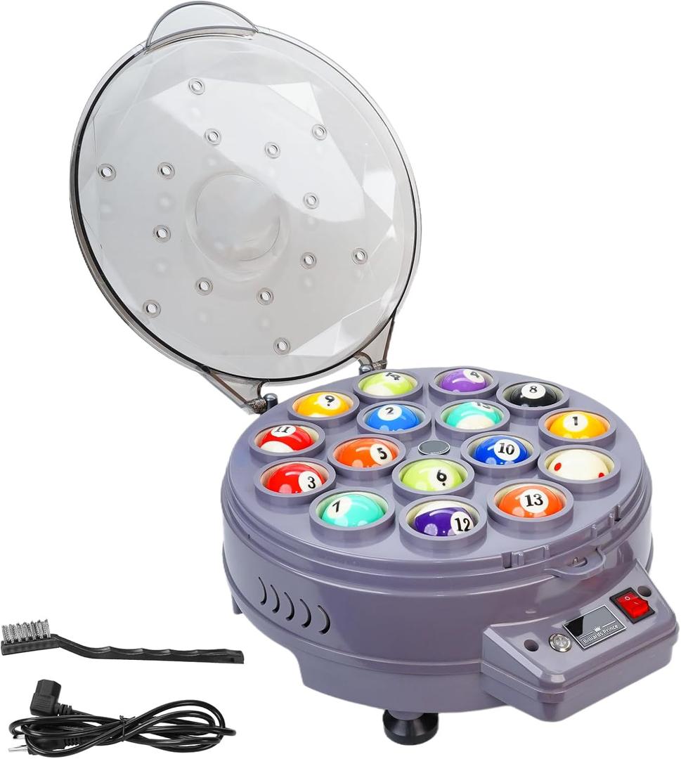 Automatic Pool Ball Cleaning Machine  110V Electric Billiard Ball Washer for 16 American Pool Balls (2 1/4")  Durable Quiet Design