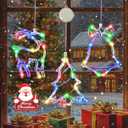3 Pack Christmas Window Lights, Multicolor X-Mas Tree, Reindeer, Bell Lights, Battery Operated Christmas Window Decorations Light up with Suction Cup and Timer Function for Window Glass Wall Decor