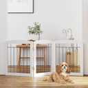 PAWLAND Free Standing Dog Gates for The House Stairs Doorways Indoor Foldable Wooden Small White Puppy Pet Gate Step Over Fence 60" W 24" H 3 Panels