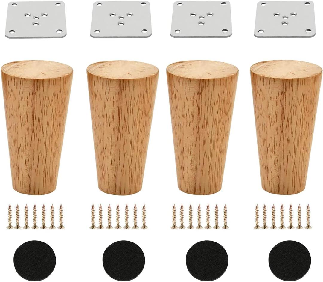 Wood 4 Inch Furniture Legs Set of 4 Round Solid Mid Century Couch Feet Replacement Legs for Sofa Dresser Cabinet Bed Ottoman Home DIY (Round Straight Natural)